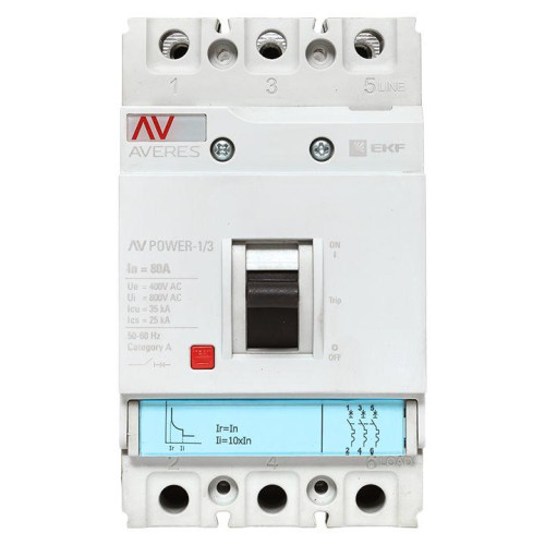 Выключатель автоматический 3п 80А 35кА AV POWER-1/3 TR AVERES EKF mccb-13-80-TR-av