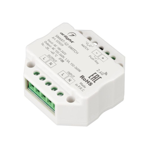 Контроллер-выключатель SMART-S2-SWITCH (230В 1.5A 2.4G) (IP20 пластик) Arlight 025039