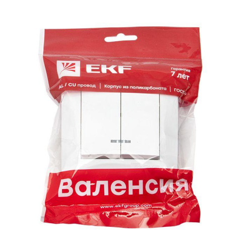 Выключатель 2-кл. СП Валенсия 10А IP20 с индикатором бел. PROxima EKF EWV10-123-10